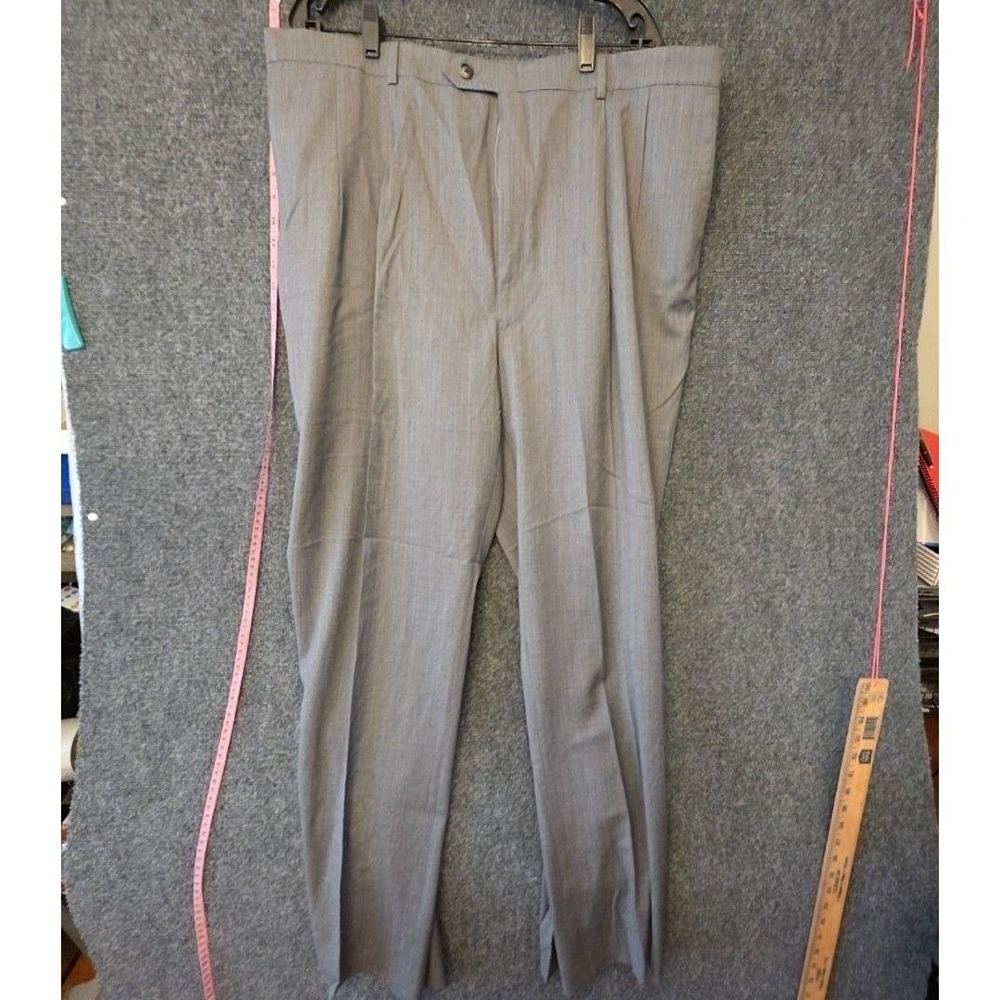 Paul Fredrick Dress Pants Mens 44x34 Gray Wool Classic Fit Pleated Lined